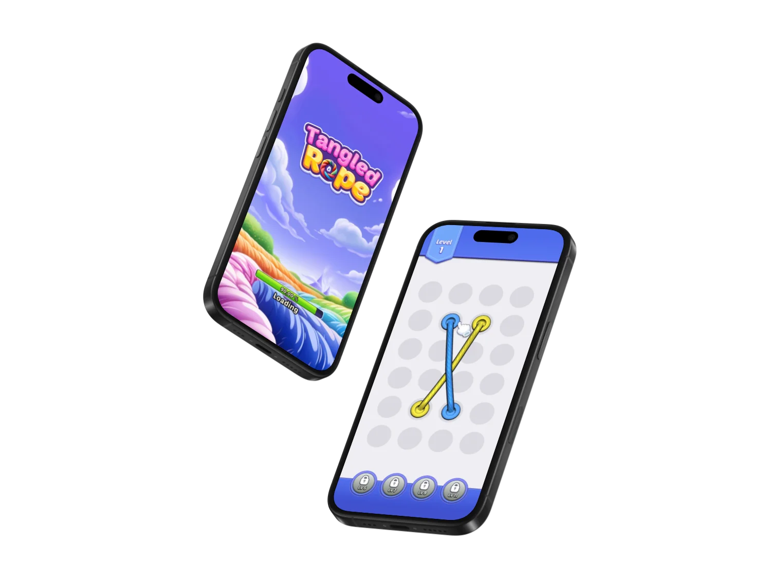A dark minimalist screen with a single rope puzzle centered, no UI elements visible